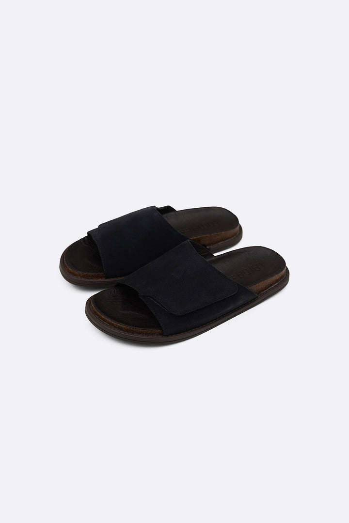 NAVY MONO SUEDE SLIDES