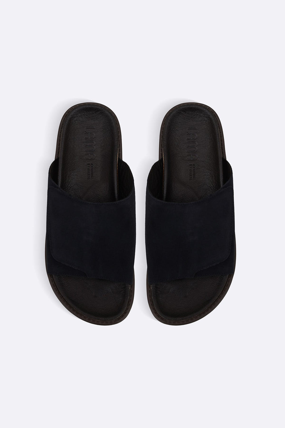 NAVY MONO SUEDE SLIDES