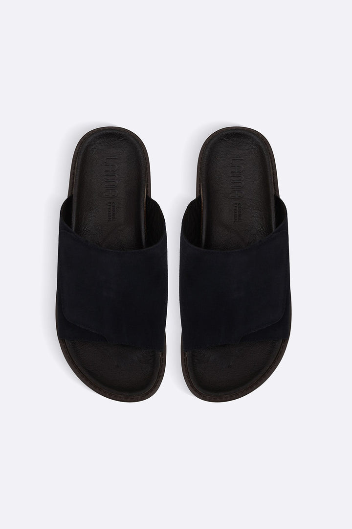 NAVY MONO SUEDE SLIDES