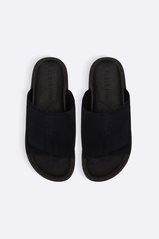 NAVY MONO SUEDE SLIDES