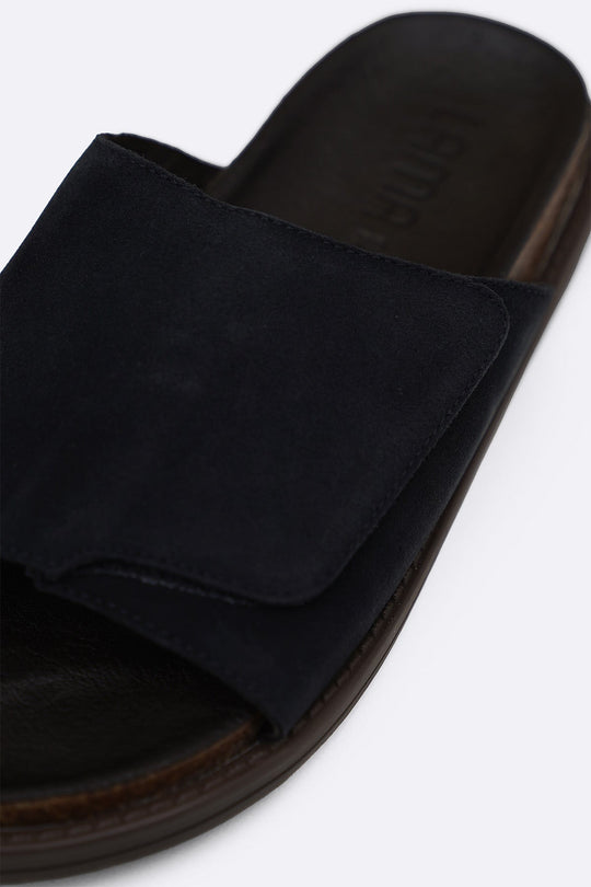 NAVY MONO SUEDE SLIDES