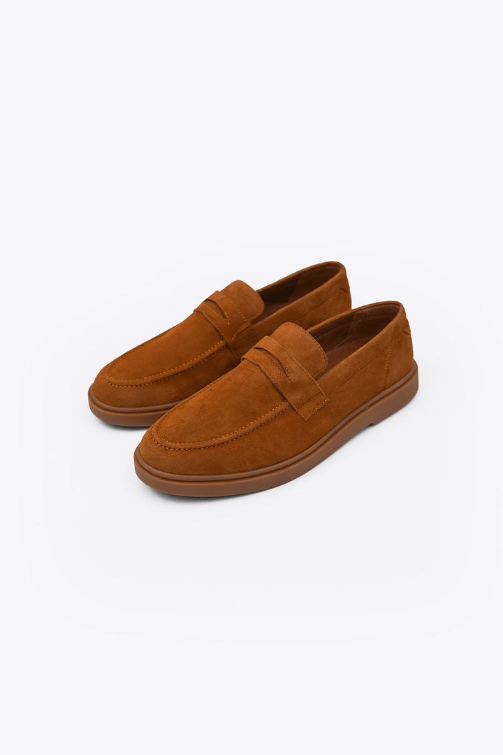 TAUPE SUEDE PENNY LOAFERS