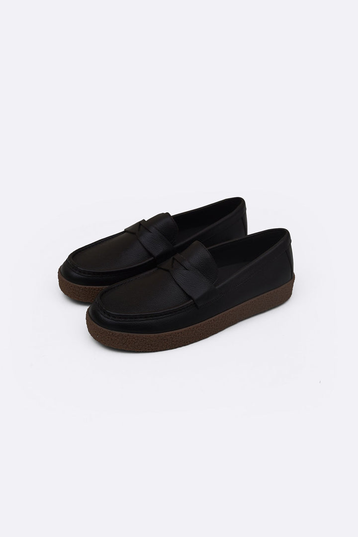 DARK BROWN MILLED LEATHER PENNY LOAFERS