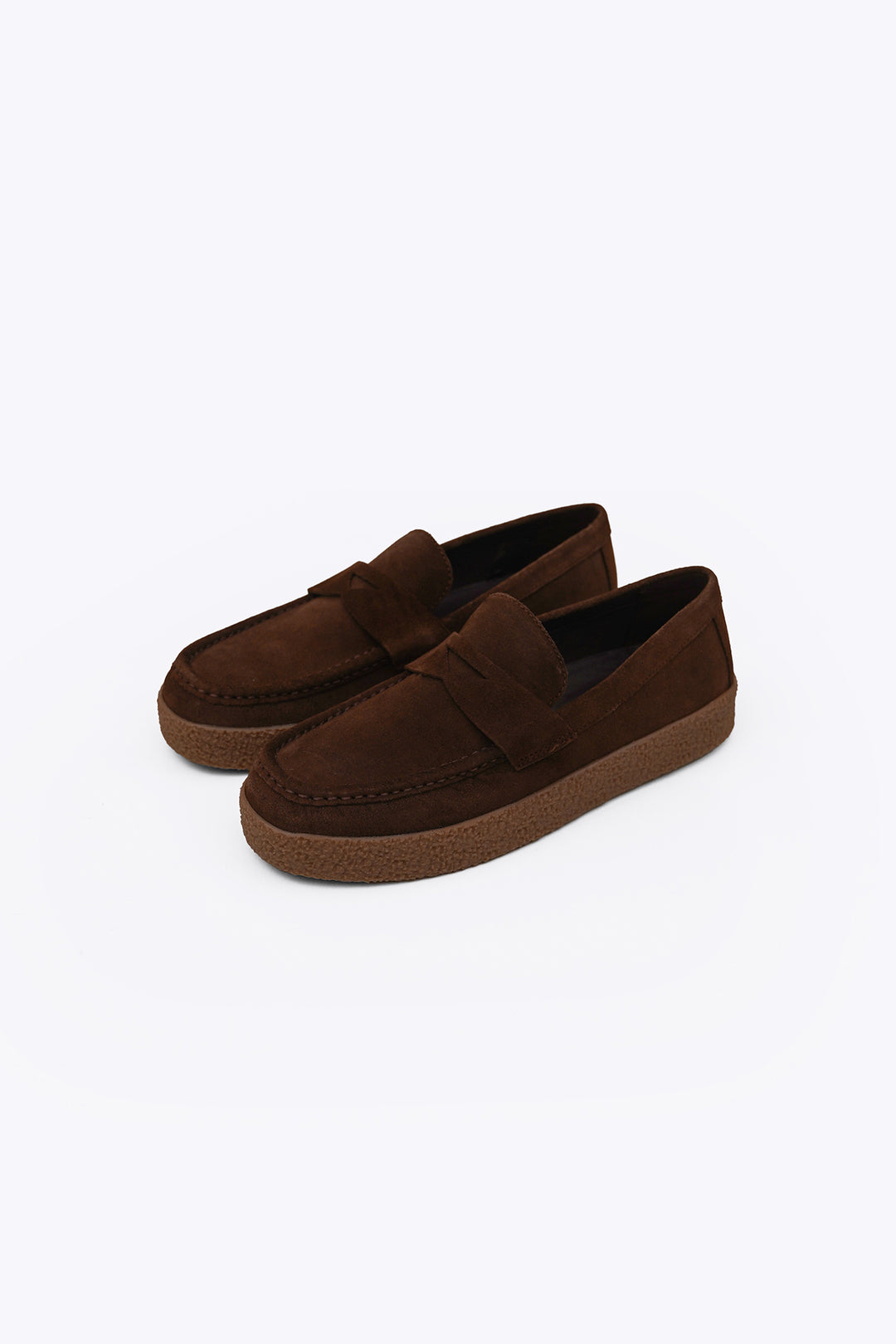 DARK BROWN SUEDE PENNY FLATS