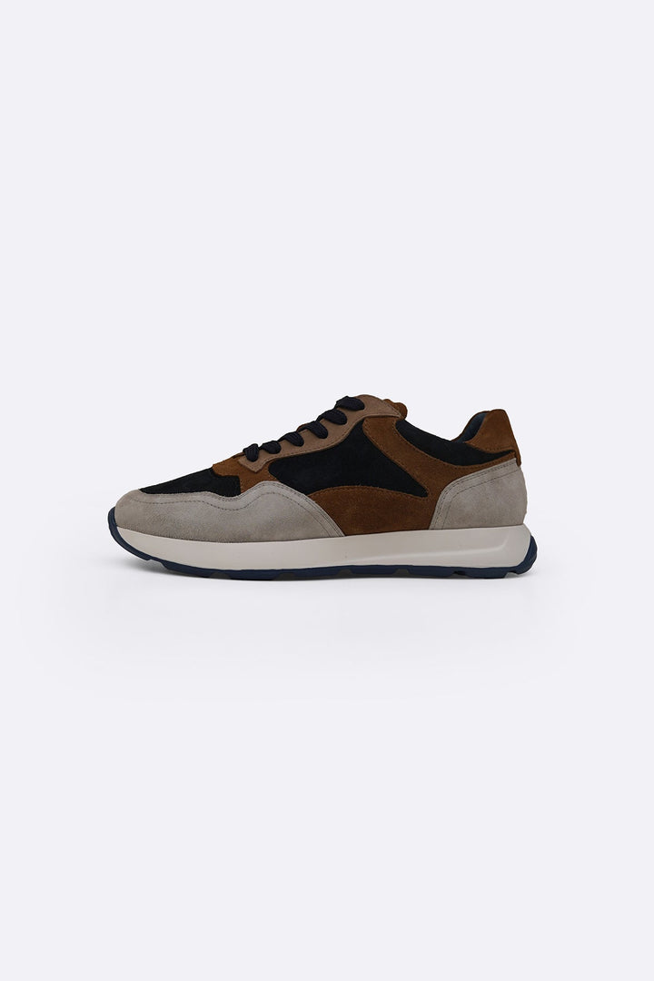 BROWN MULTI PANEL SUEDE SNEAKERS