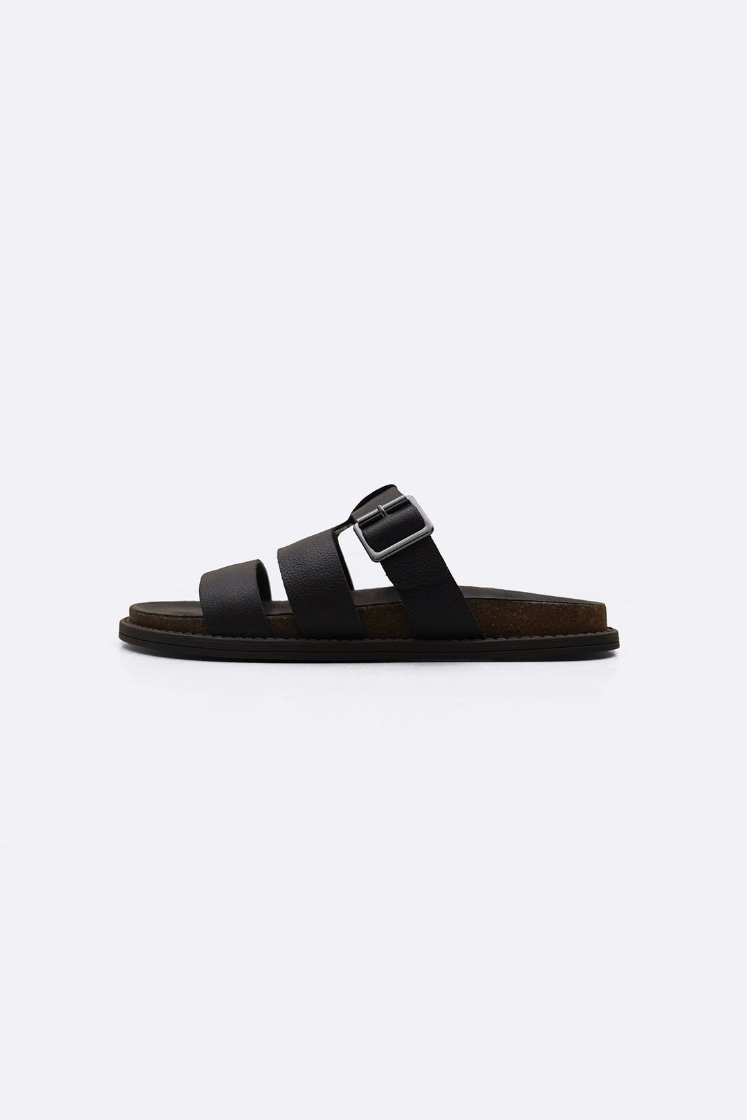 DARK BROWN LEATHER BUCKLE SLIDES