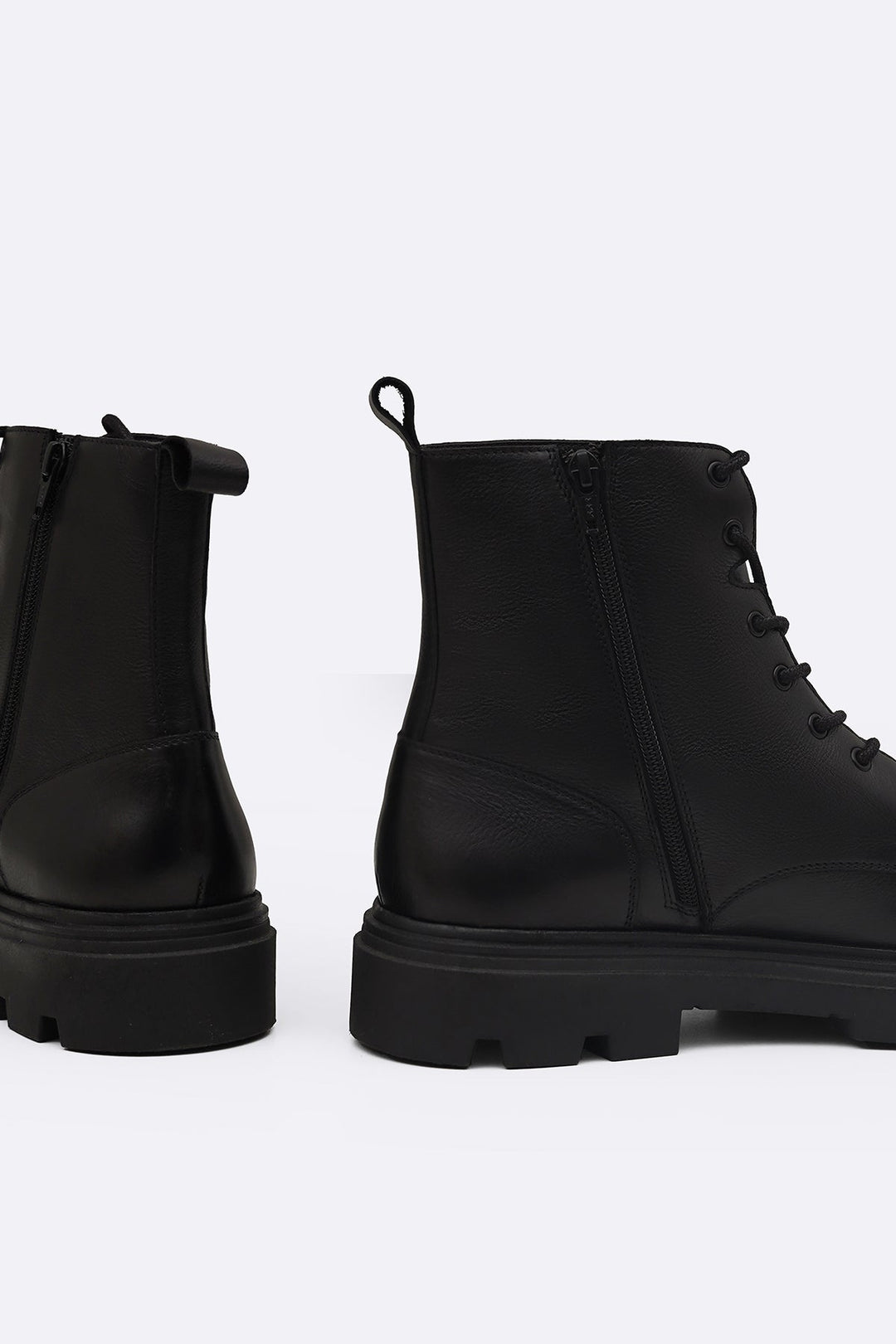 BLACK CHUNKY LEATHER BIKER BOOTS