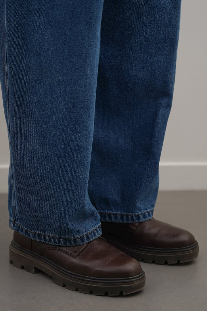 DARK BROWN CHUNKY LEATHER BIKER BOOTS