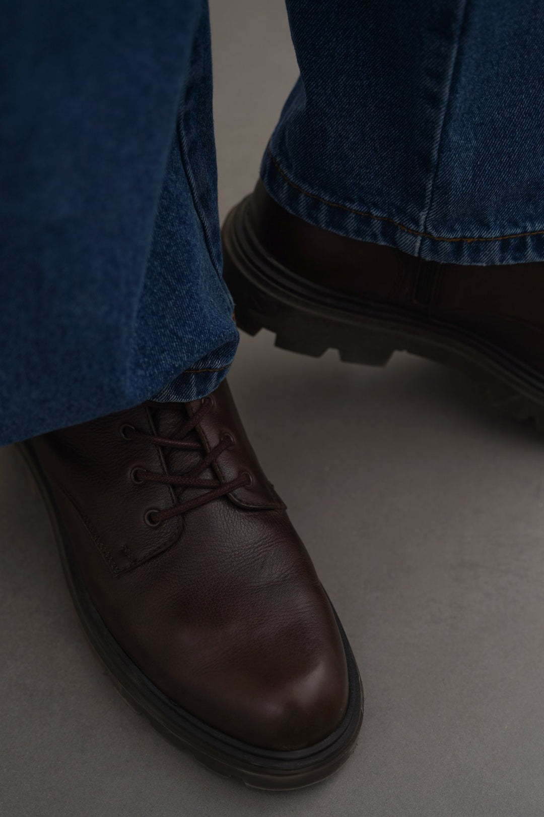 DARK BROWN CHUNKY LEATHER BIKER BOOTS