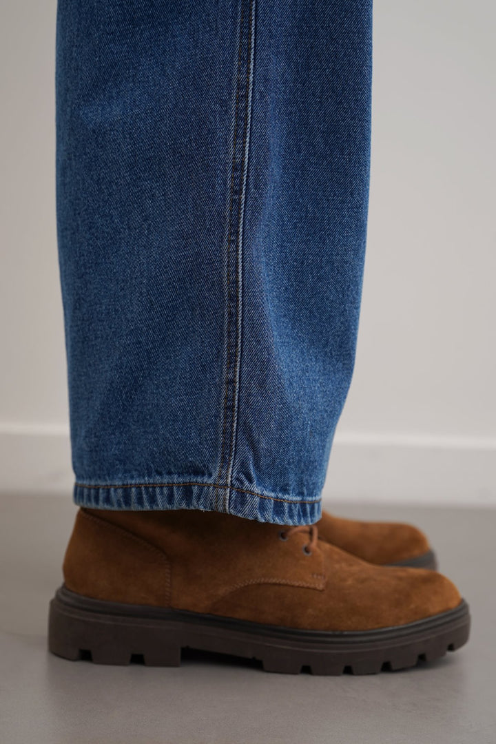 BROWN CHUNKY LEATHER BIKER BOOTS