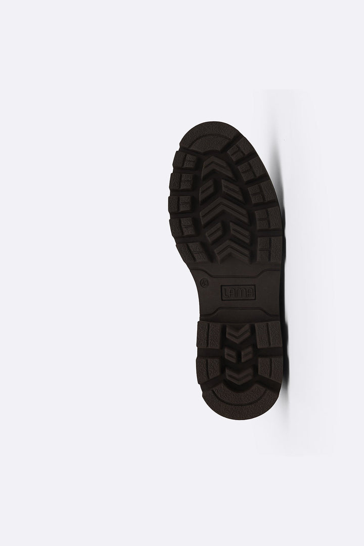 BROWN CHUNKY LEATHER BIKER BOOTS