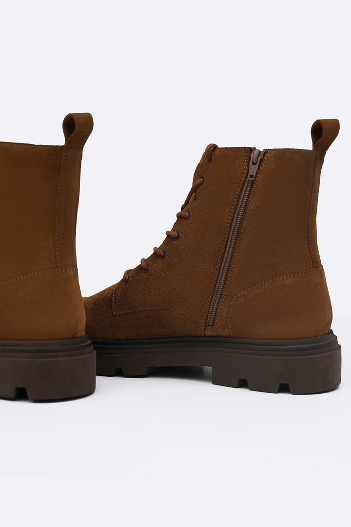 BROWN CHUNKY LEATHER BIKER BOOTS