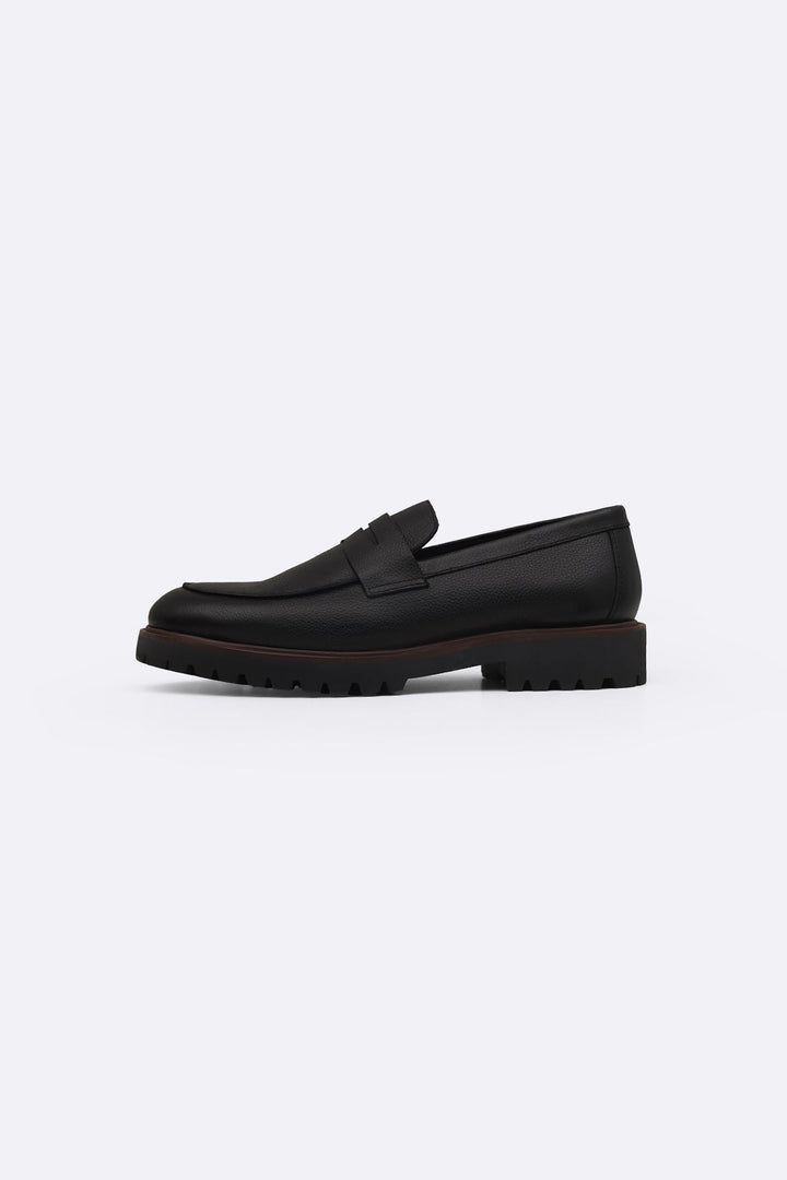 BLACK CHUNKY LEATHER LOAFERS