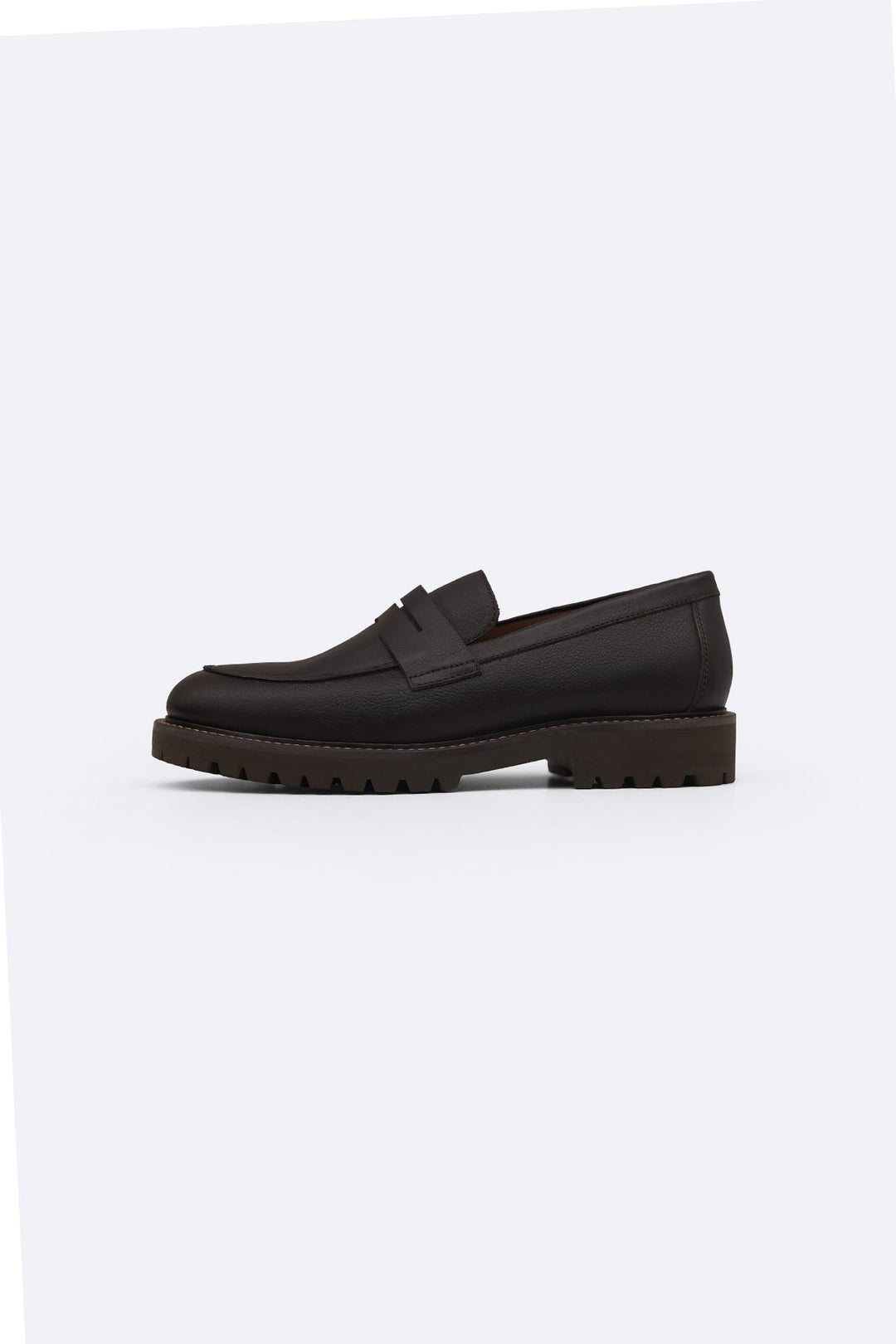 COFFEE CHUNKY LEATHER LOAFERS