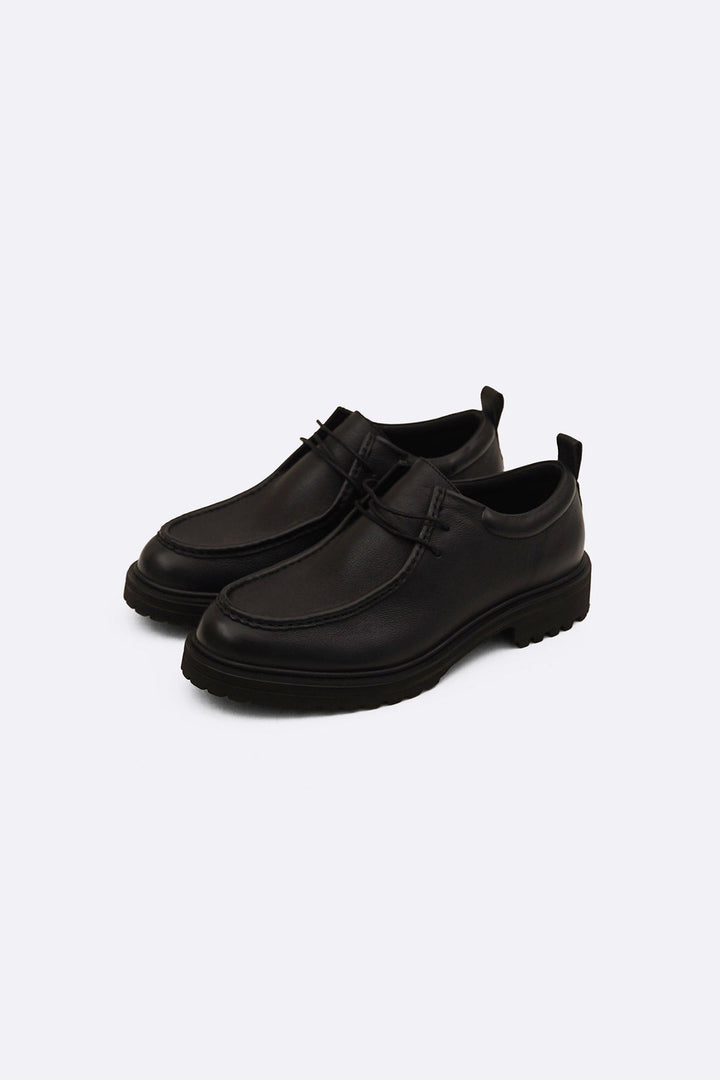 BLACK LEATHER MOC TOE SHOES