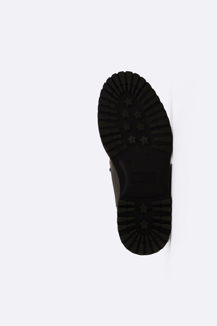 BLACK LEATHER MOC TOE SHOES