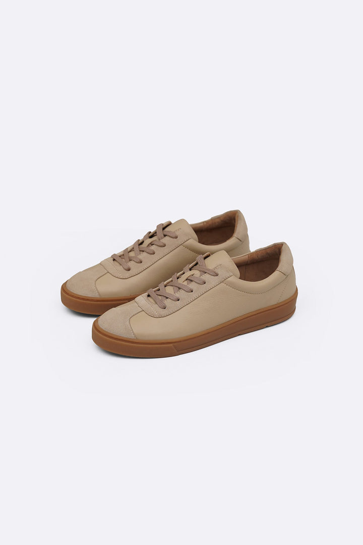 TAUPE LOW-TOP LEATHER SNEAKERS