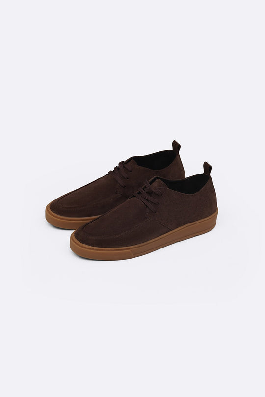 COFFEE LOW-TOP LEATHER SNEAKERS