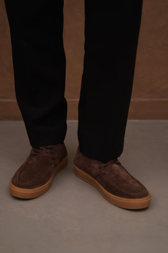 COFFEE LOW-TOP LEATHER SNEAKERS