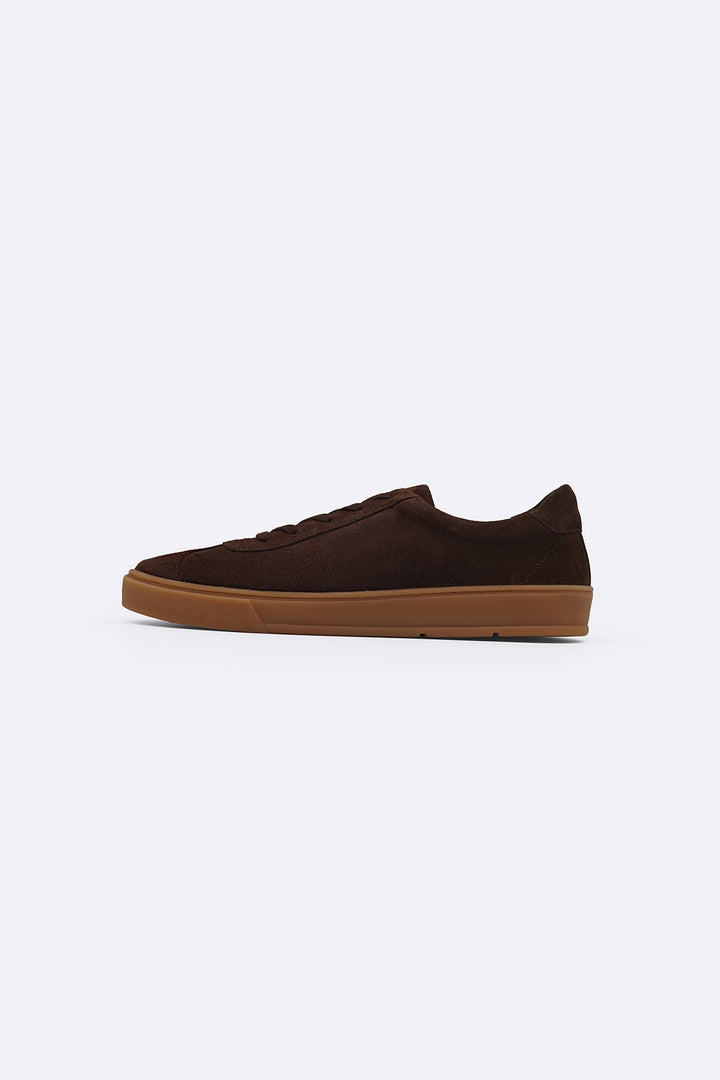 COFFEE LOW-TOP LEATHER SNEAKERS