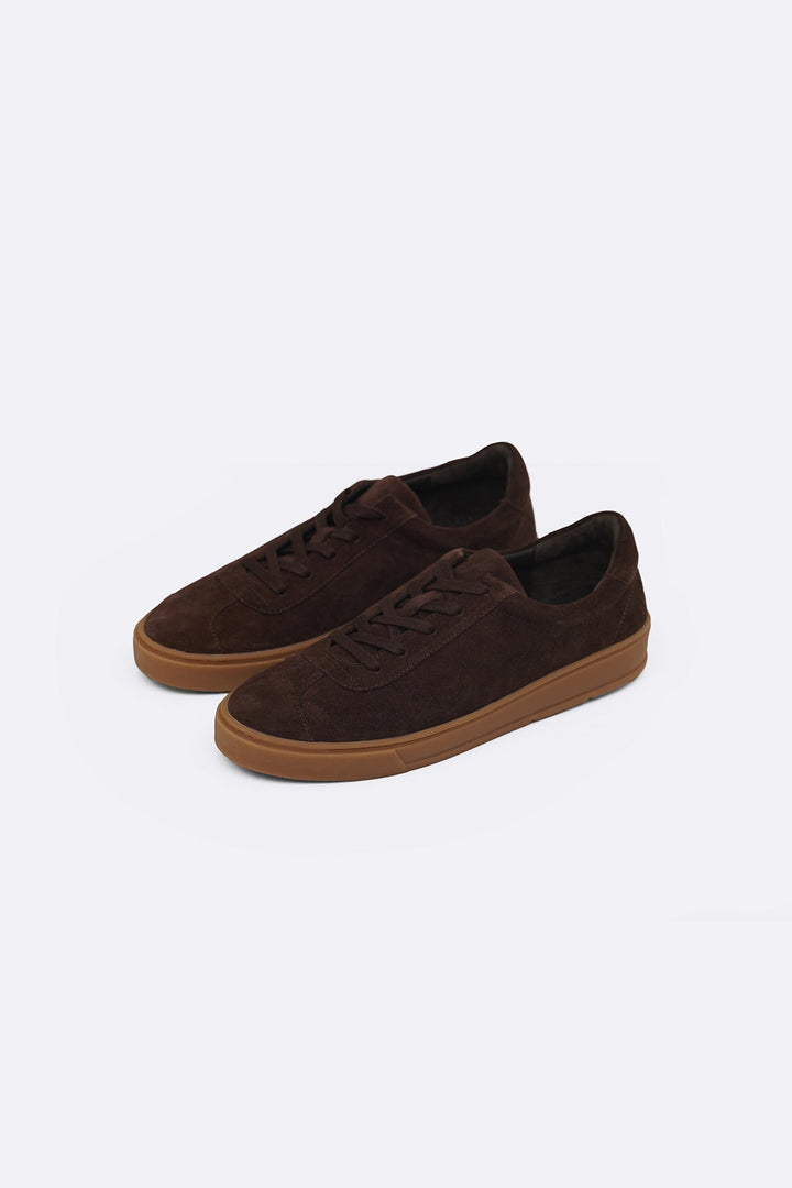 COFFEE LOW-TOP LEATHER SNEAKERS
