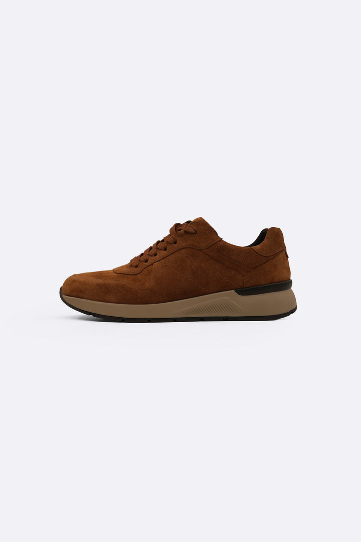 BROWN LACE-UP LEATHER SNEAKERS