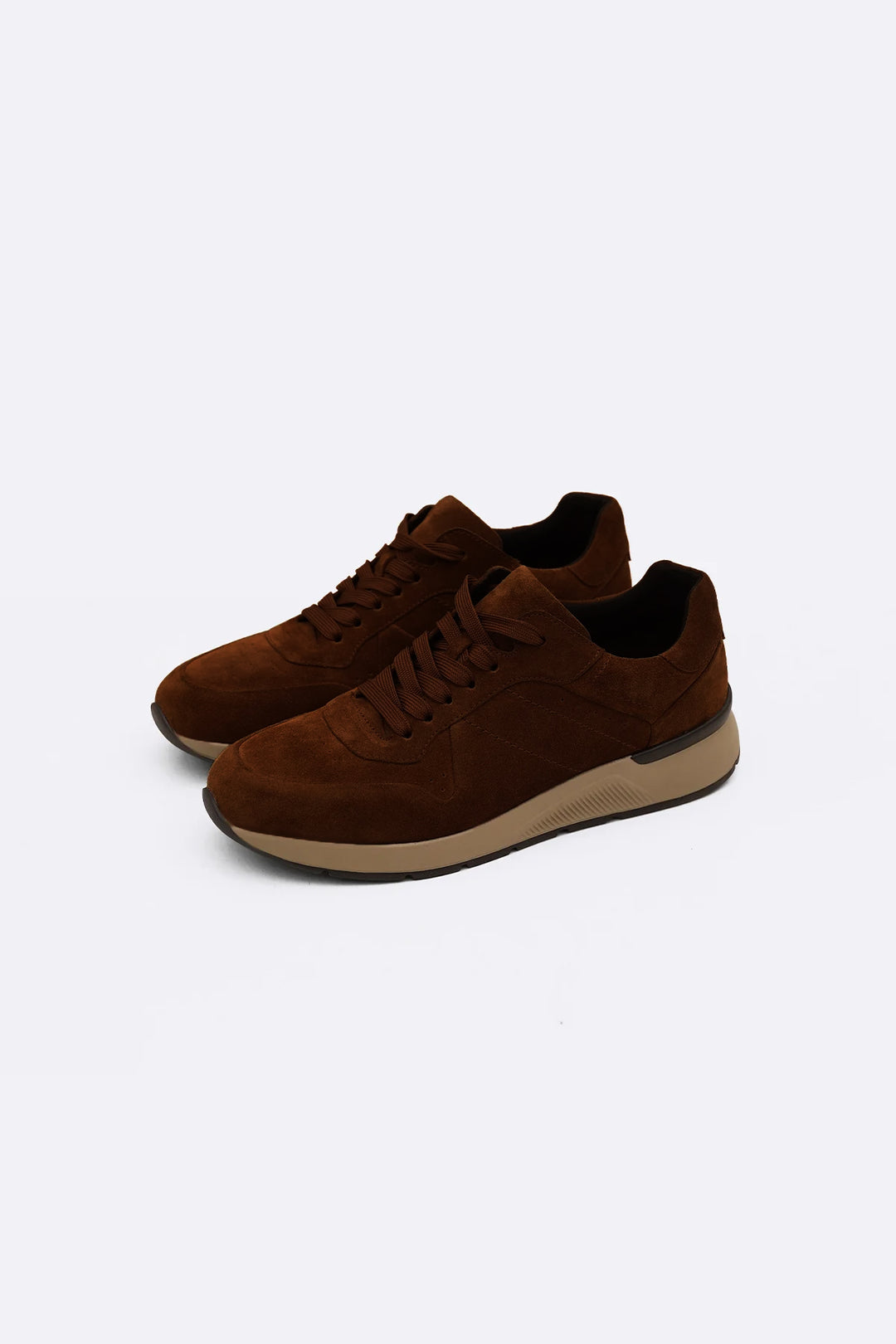 COFFEE LACE-UP LEATHER SNEAKERS