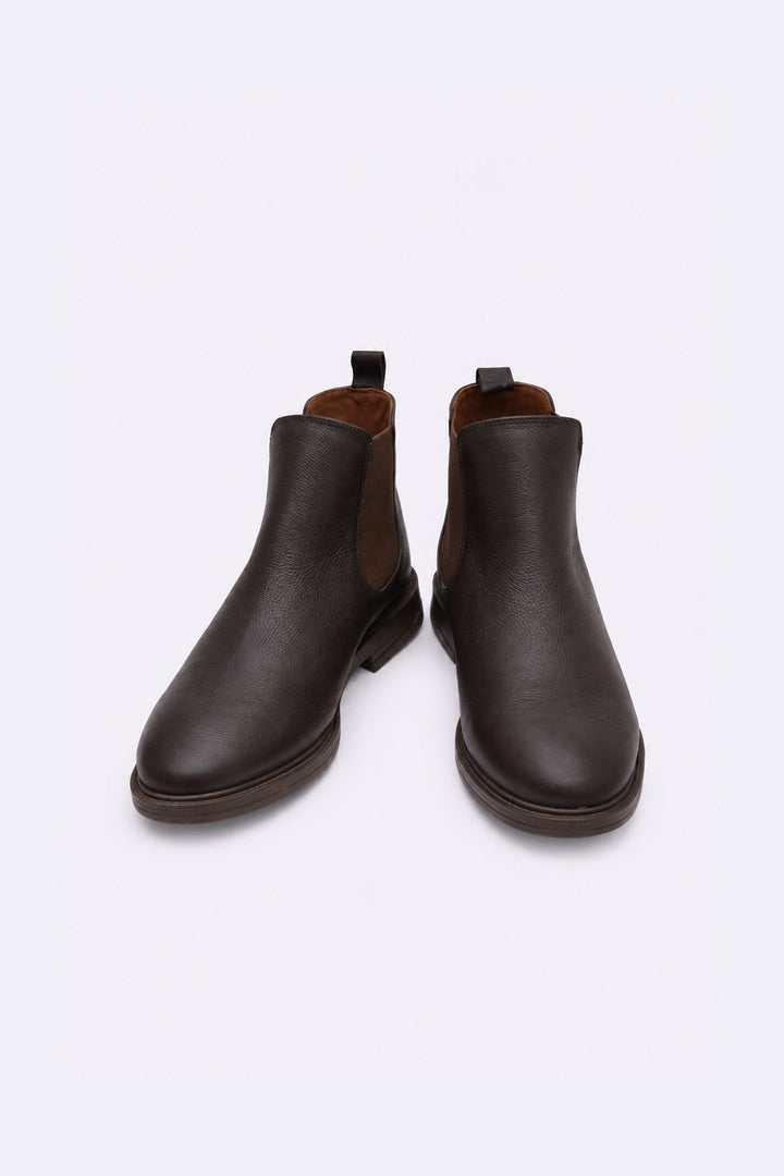 DARK BROWN GRAINED LEATHER CHELSEA BOOTS