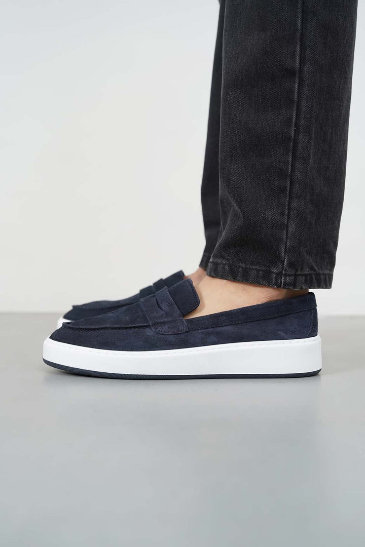 NAVY PENNY LOAFERS