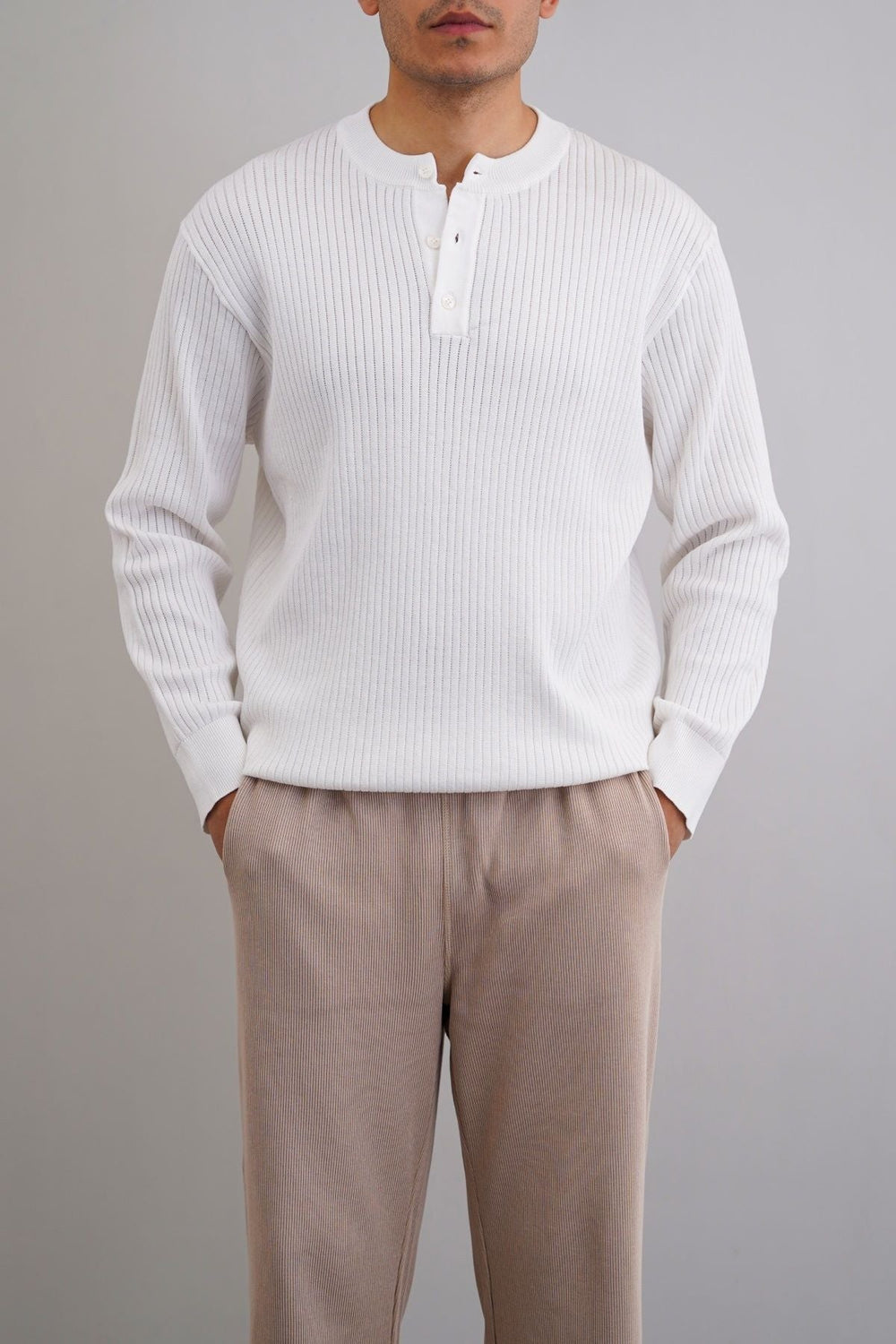 WHITE RIBBED HENLEY