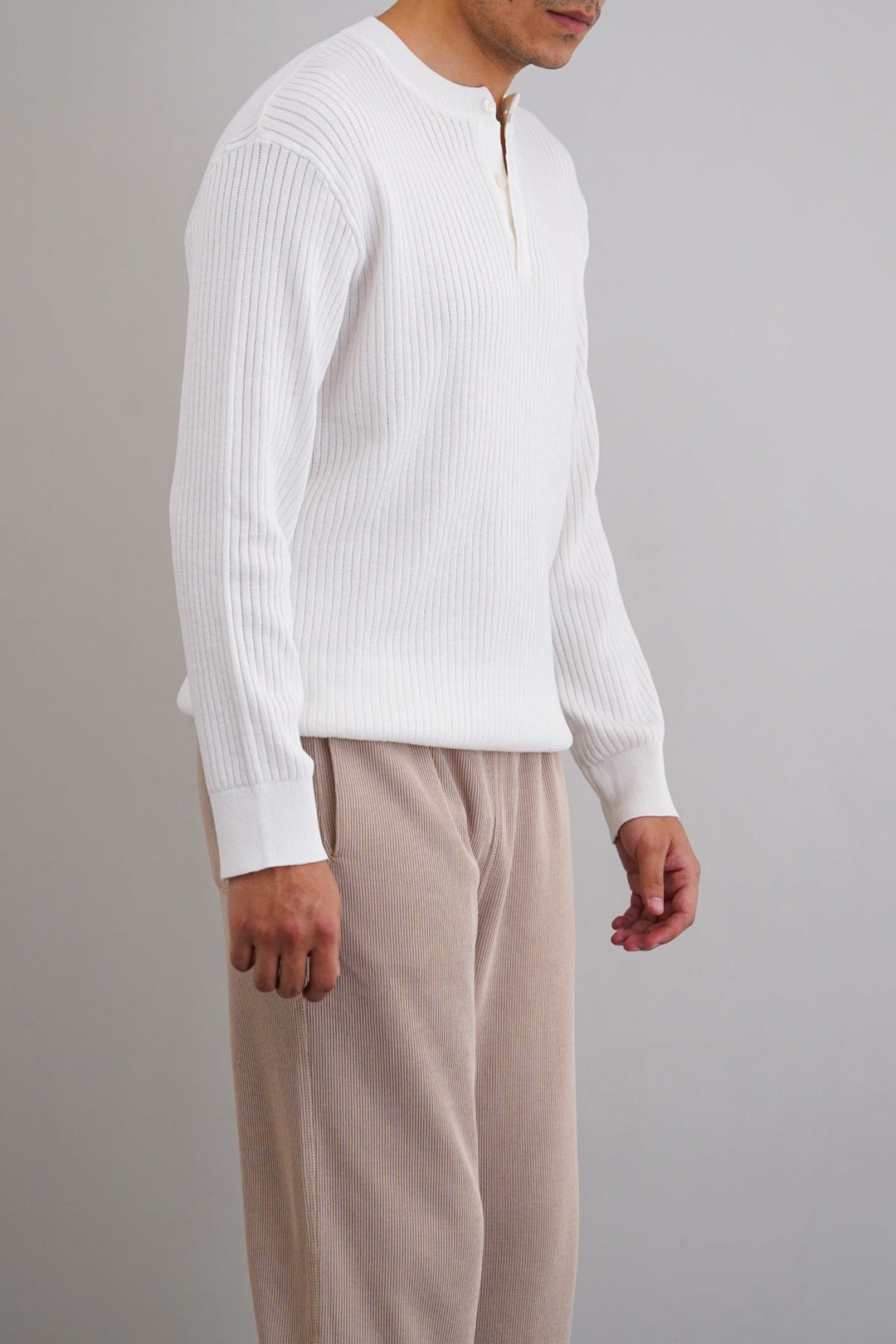 WHITE RIBBED HENLEY