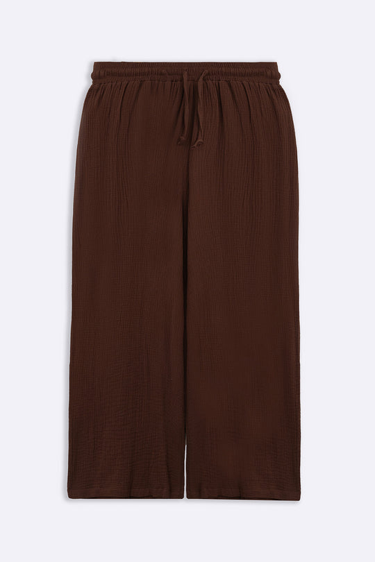CHOCOLATE MUSLIN WIDE PANTS