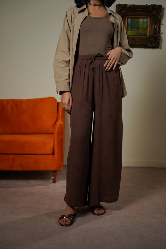 CHOCOLATE MUSLIN WIDE PANTS