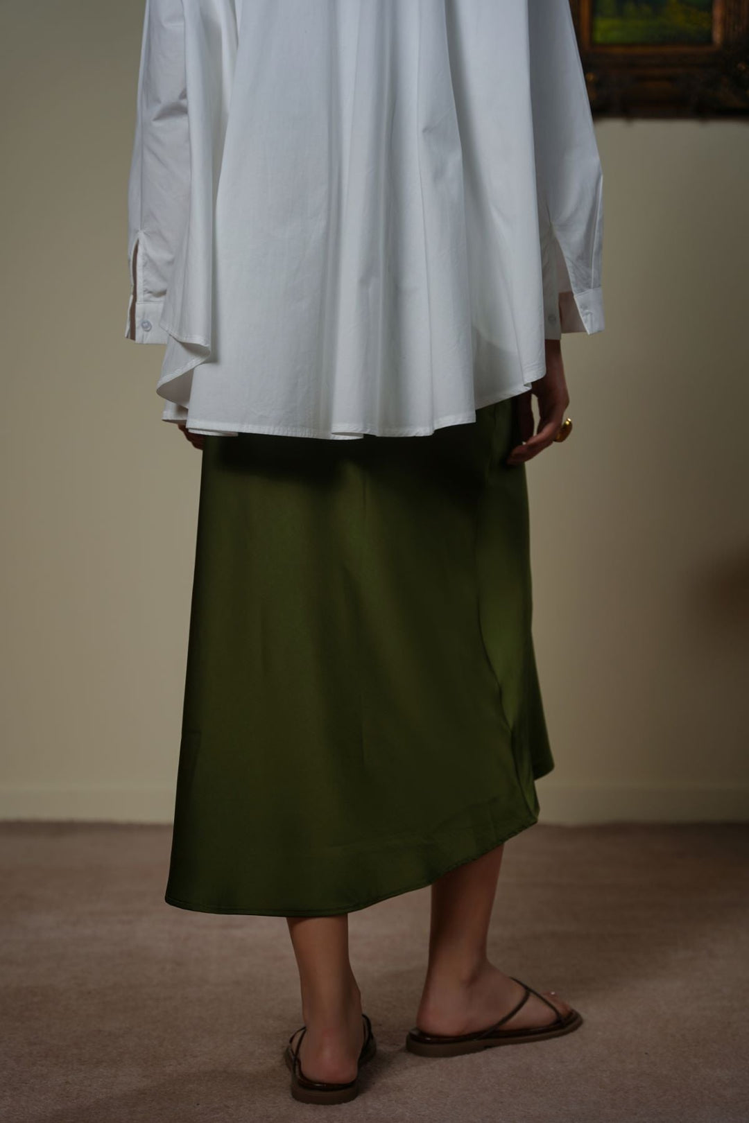 GREEN SATIN LONG SKIRT