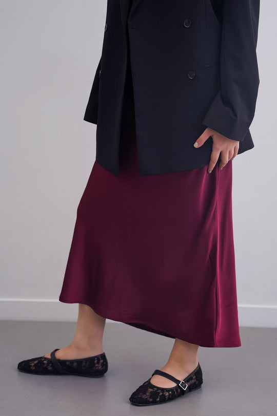 MAROON SATIN LONG SKIRT