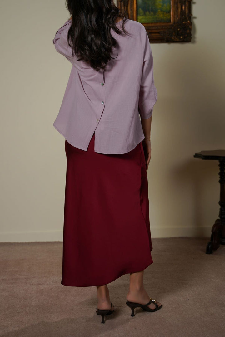 RED SATIN LONG SKIRT