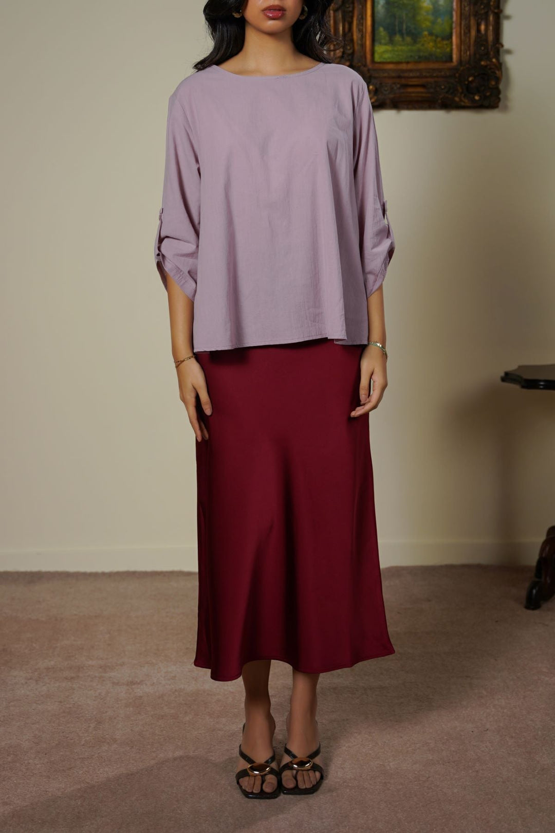 RED SATIN LONG SKIRT