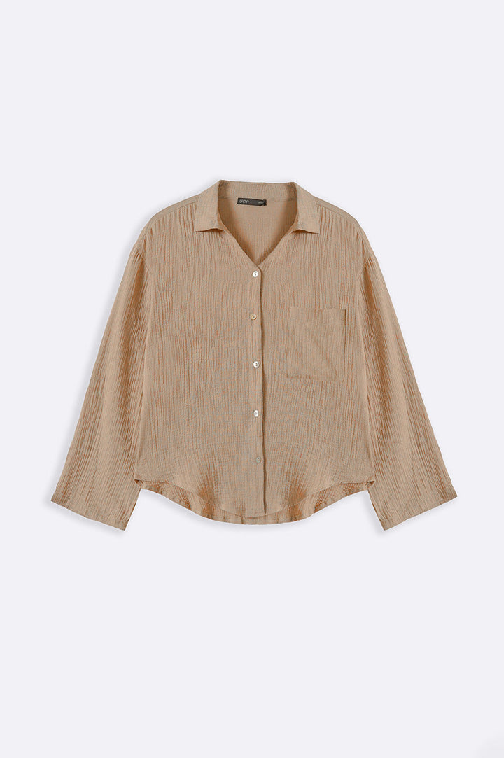 TAUPE BASIC MUSLIN BUTTON DOWN