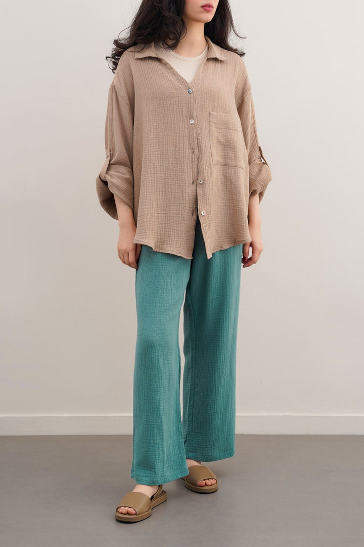TAUPE BASIC MUSLIN BUTTON DOWN