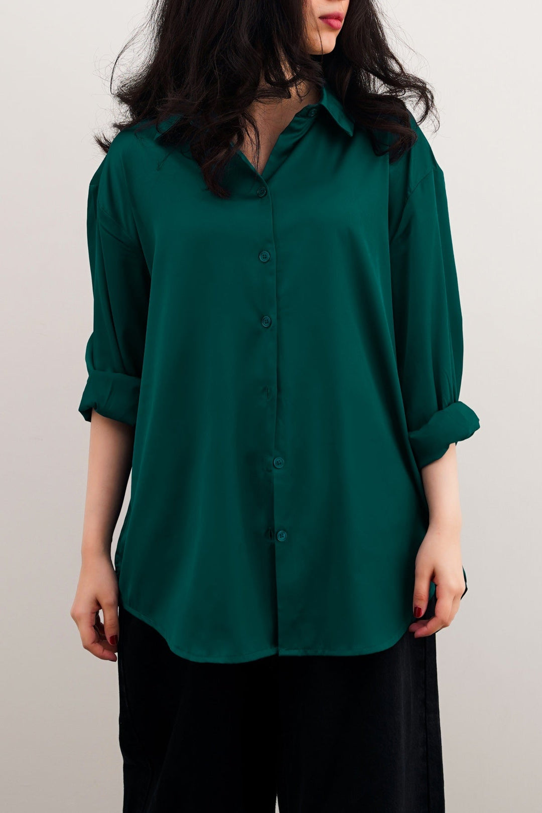 TEAL GREEN BASIC SILK SHIRT
