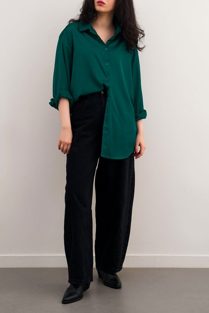 TEAL GREEN BASIC SILK SHIRT