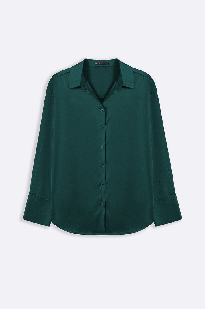TEAL GREEN BASIC SILK SHIRT
