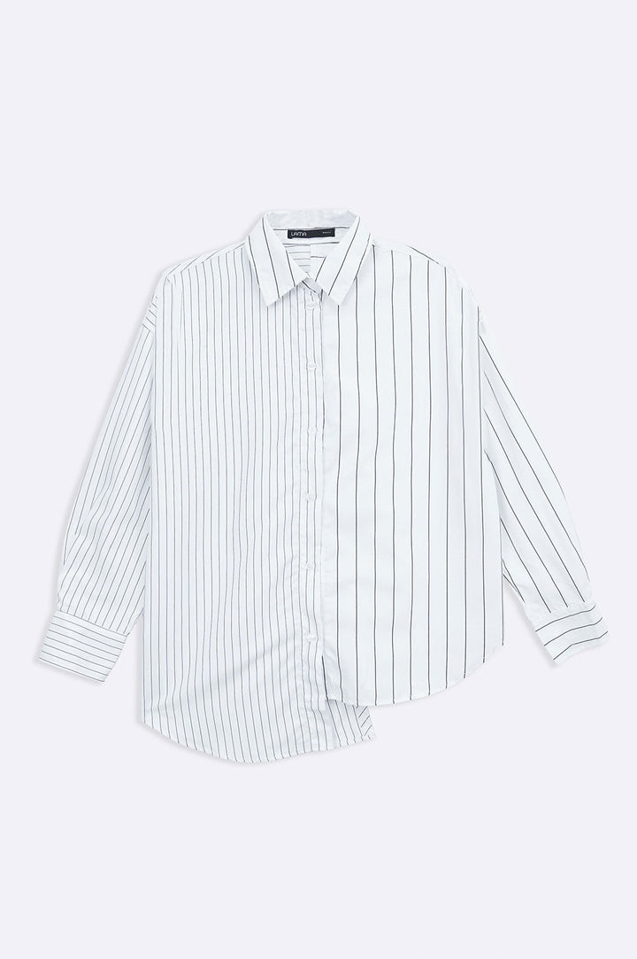 WHITE CURVE ASYMMETRIC SHIRT