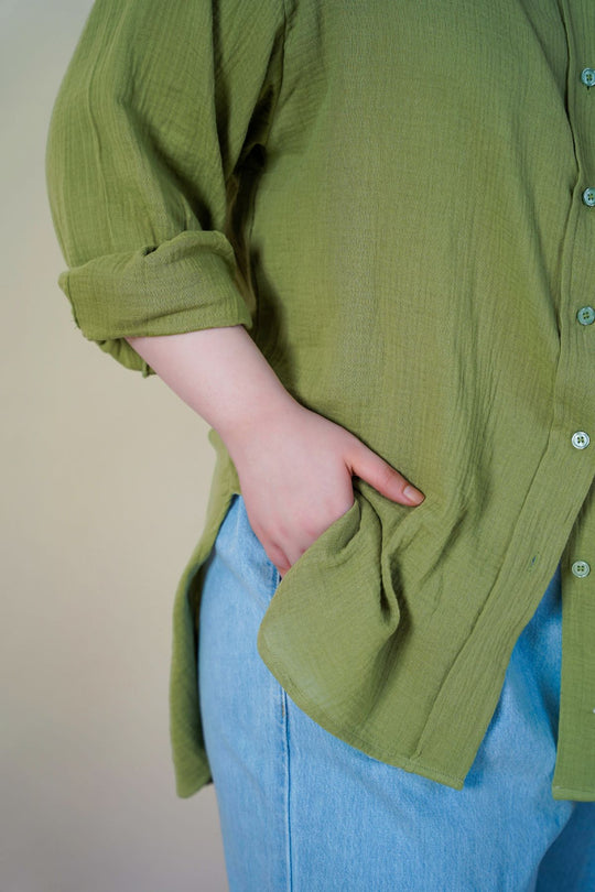 GREEN CURVE MUSLIN SHIRT