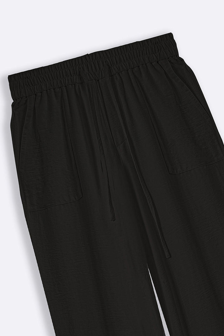 BLACK SLINKY WIDE LEG PANTS