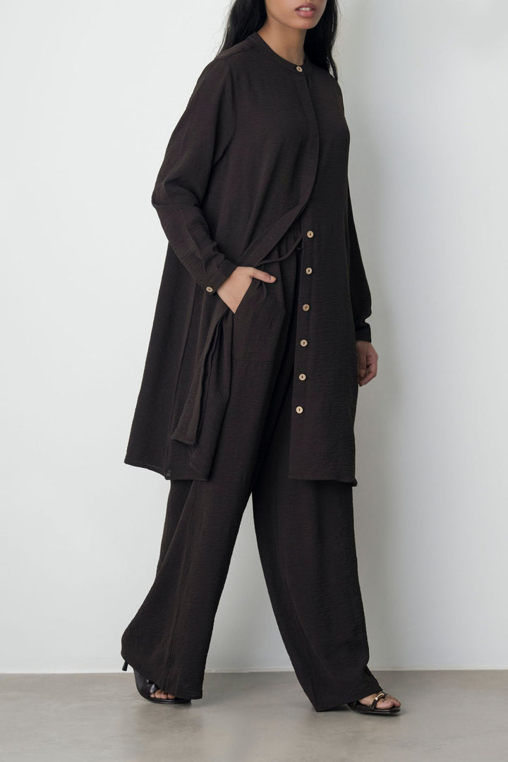 COFFEE SLINKY WIDE LEG PANTS