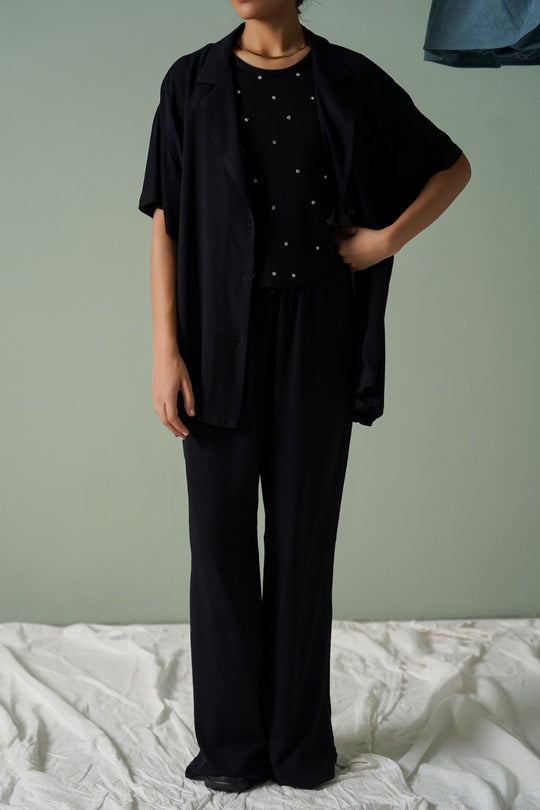 BLACK LONG DRAWSTRING TROUSERS
