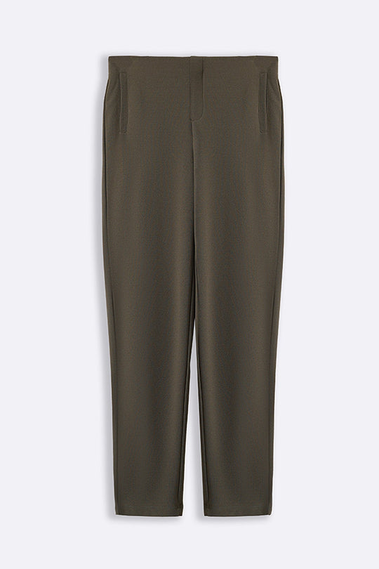 OLIVE STRETCHY TAPERED PANTS