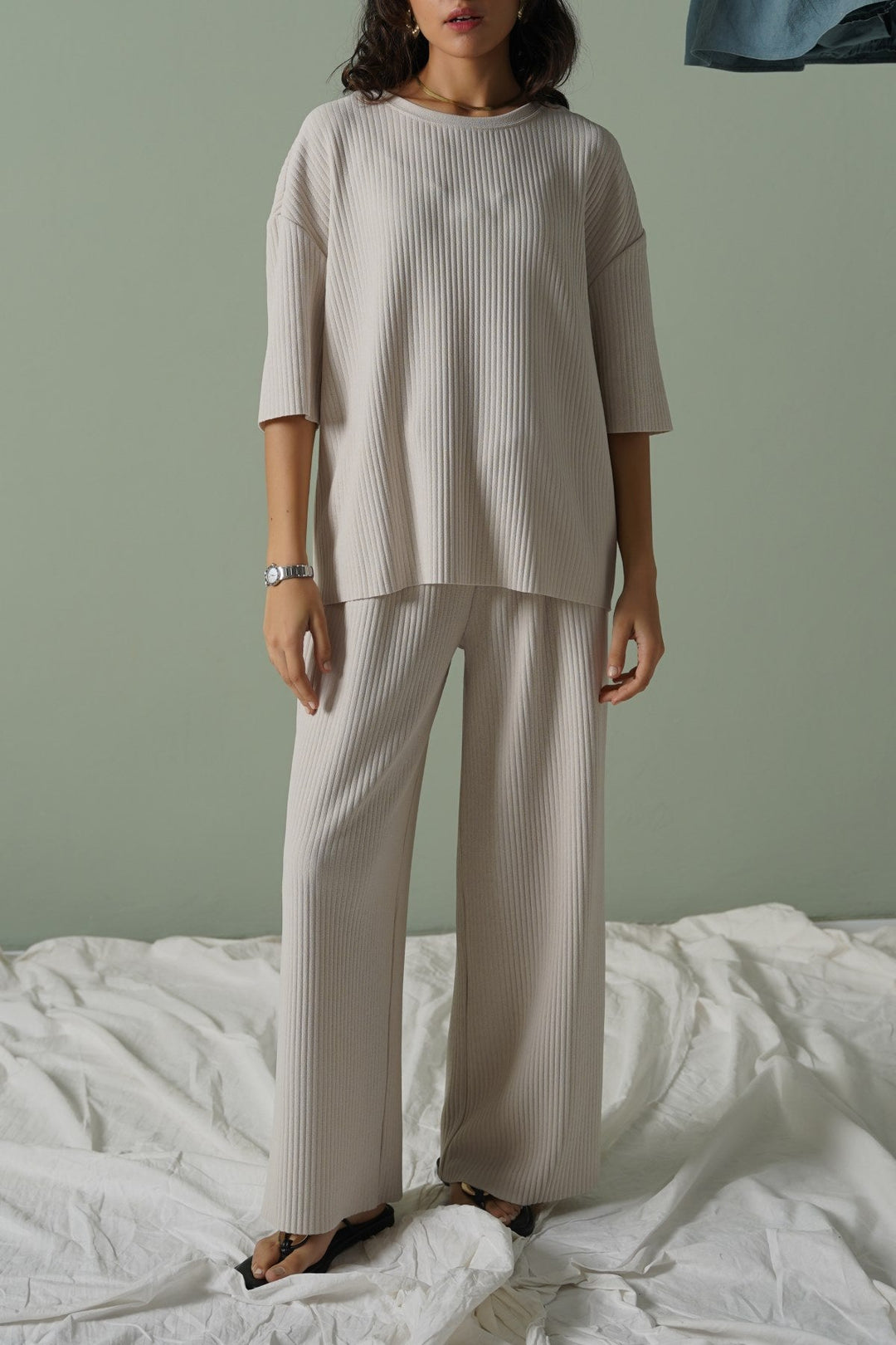 BEIGE LINEA STRETCHY TROUSERS