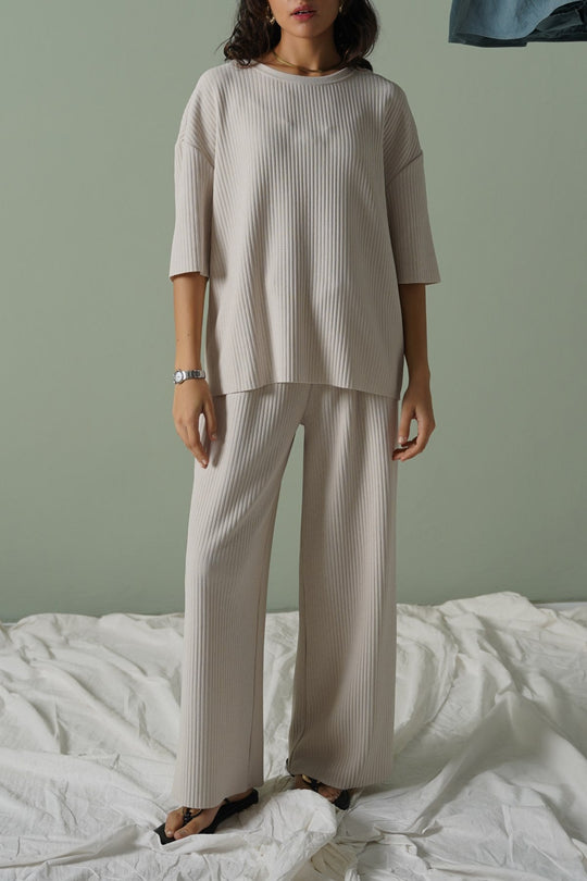 BEIGE LINEA STRETCHY TROUSERS